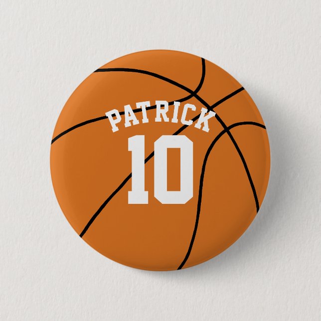 Basketball with Name and Team Number 2 Inch Round Button (Front)