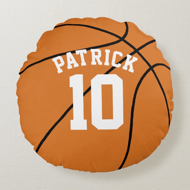 Basketball with Name and Team Number Round Pillow (Front)