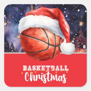 Basketball with Santa hat for Christmas Square Sticker