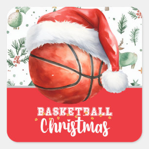 Basketball with Santa hat for Christmas Square Sticker