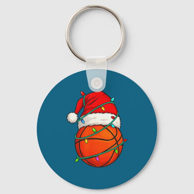 Basketball With Santa Hat Funny Christmas Xmas Gif Keychain (Front)
