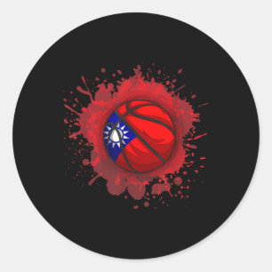Basketball With Taiwan Flag  Classic Round Sticker