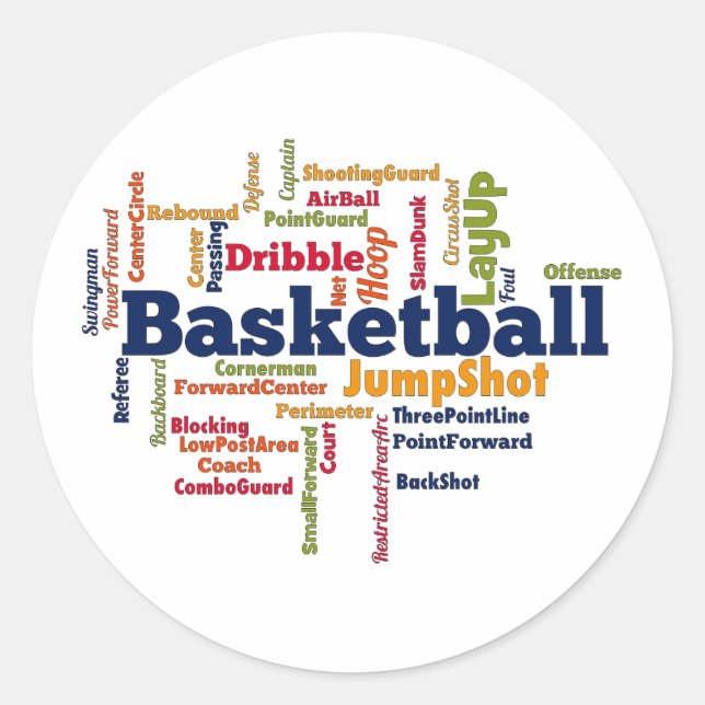 Basketball Word Cloud Classic Round Sticker (Front)