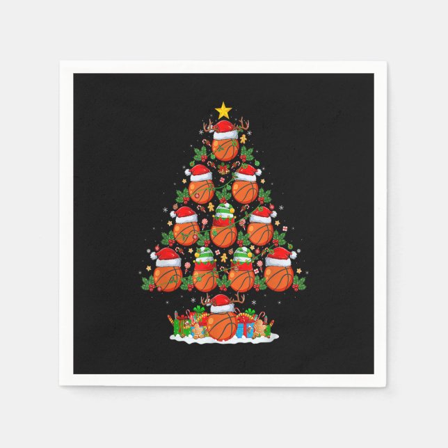 Basketball Xmas Tree Lights Funny Santa Basketball Napkin (Front)