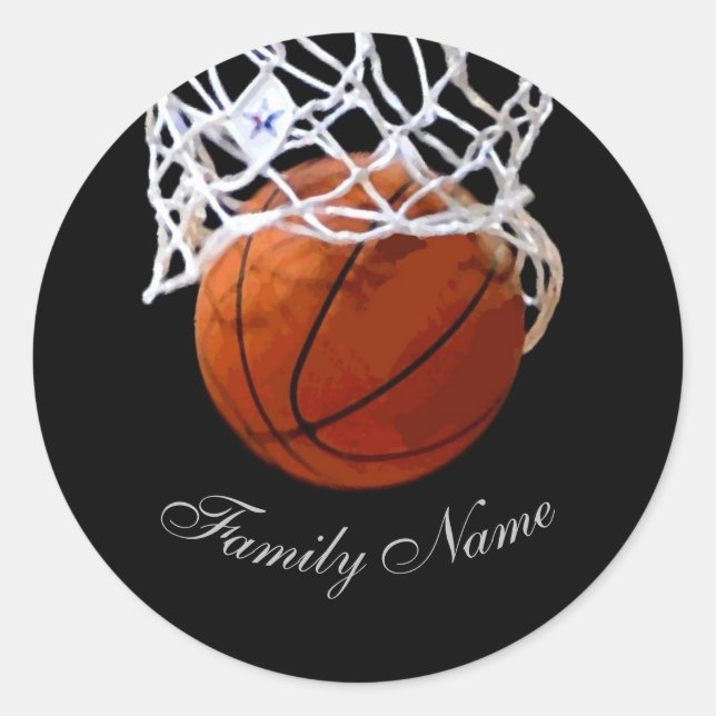 Basketball Your Name Calligraphy Script Classic Round Sticker (Front)