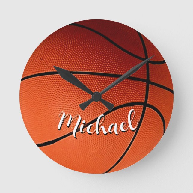 Basketball Your Name Custom Round Clock (Front)