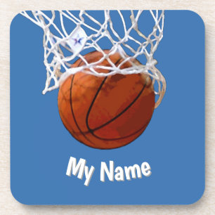Basketball Your Name Custom Steel Blue Background Coaster