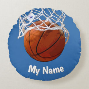 Basketball Your Name Custom Steel Blue Background Round Pillow