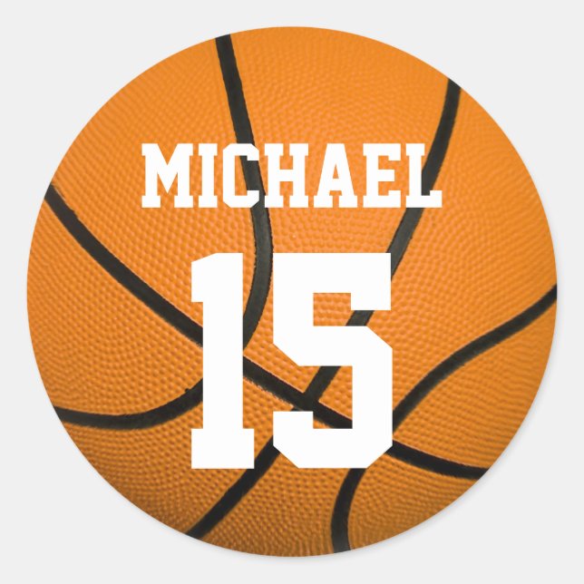 Basketball Your Name Customizable Classic Round Sticker (Front)