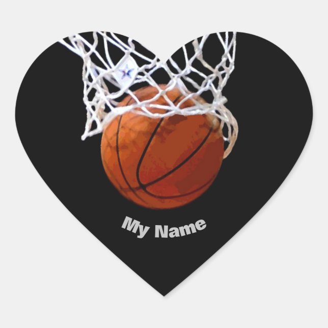 Basketball Your Name Heart Sticker (Front)