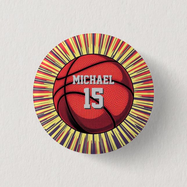 Basketball Your Name Pop Art 1 Inch Round Button (Front)