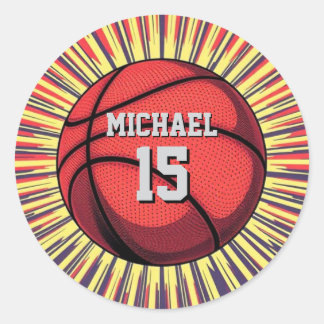 Basketball Your Name Pop Art Classic Round Sticker