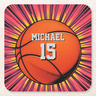 Basketball Your Name Pop Art Square Paper Coaster