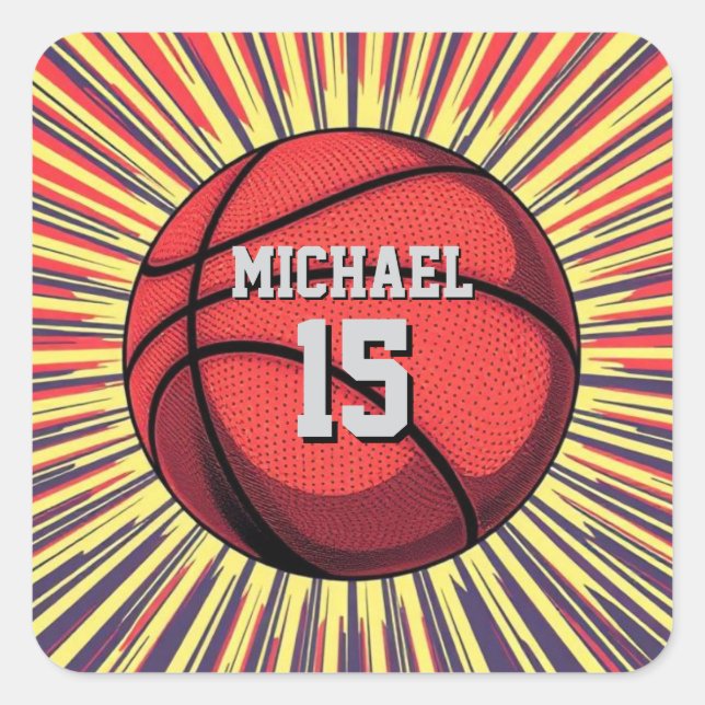 Basketball Your Name Pop Art Square Sticker (Front)