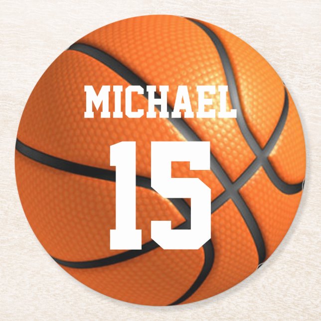 Basketball Your Name Round Paper Coaster (Front)