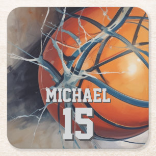 Basketball Your Name Square Paper Coaster