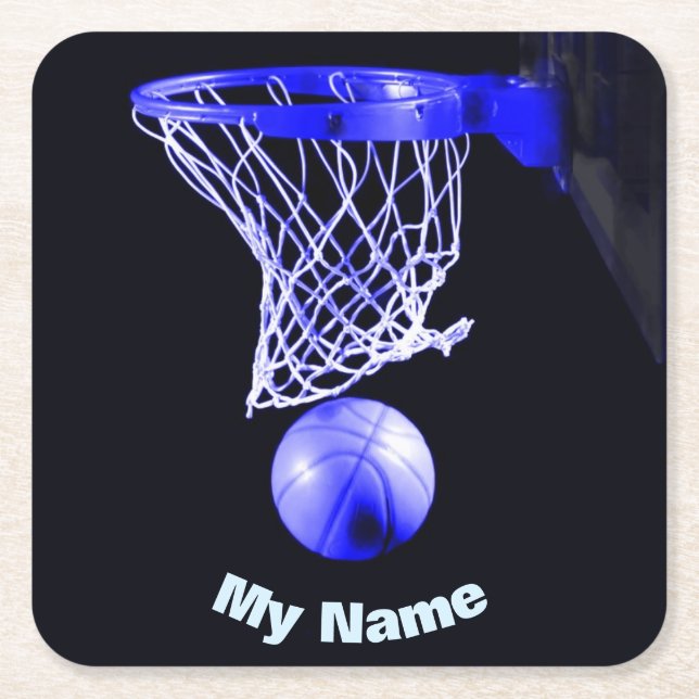 Basketball Your Name Square Paper Coaster (Front)