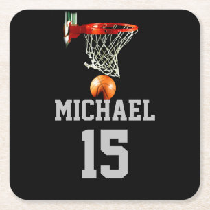 Basketball Your Name Square Paper Coaster
