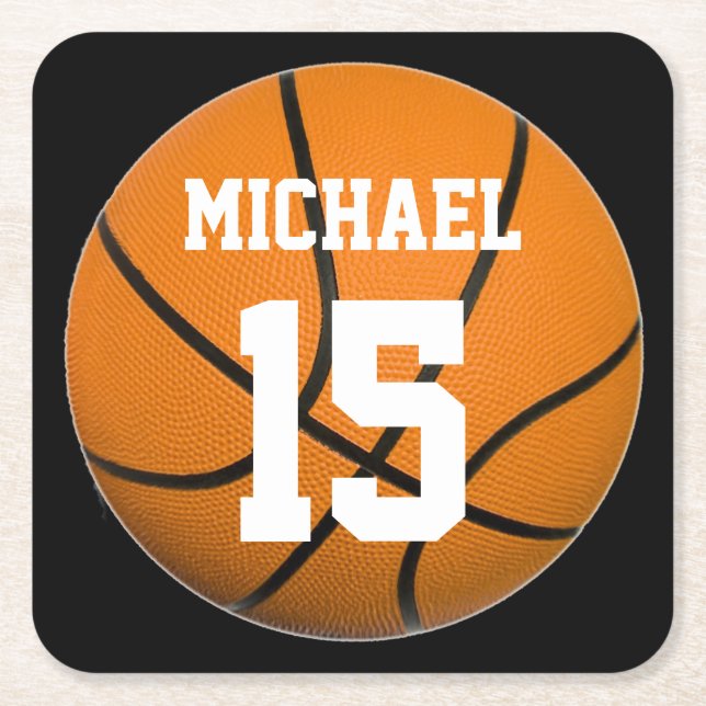 Basketball Your Name Square Paper Coaster (Front)