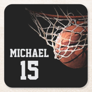 Basketball Your Name Square Paper Coaster