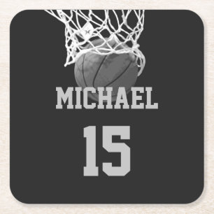 Basketball Your Name Square Paper Coaster