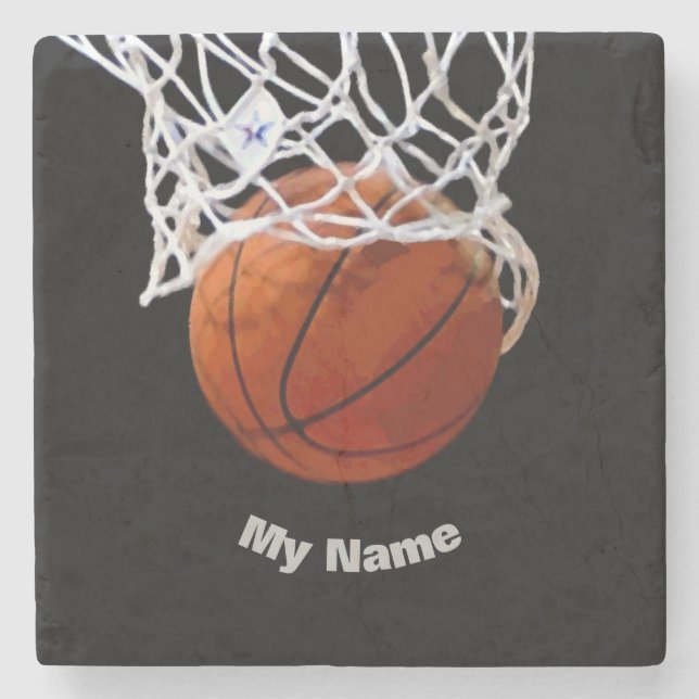 Basketball Your Name Stone Coaster (Front)