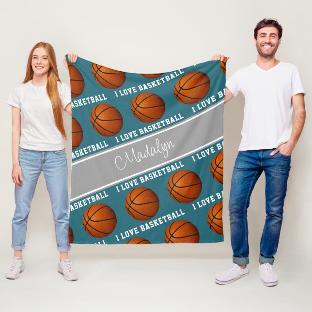 basketballs and I love basketball text pattern Fleece Blanket (In Situ)