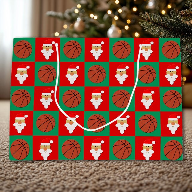 Basketballs and Santa Merry Christmas Basketball Large Gift Bag (Basketball Christmas gift bag.)