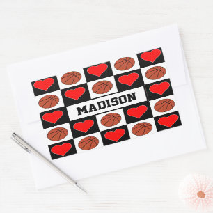Basketballs & Hearts Custom Player Name Fun Sports Sticker