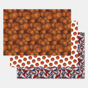 basketballs pattern any occasion wrapping paper sheet
