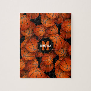 Basketballs pattern boys girls personalized jigsaw puzzle