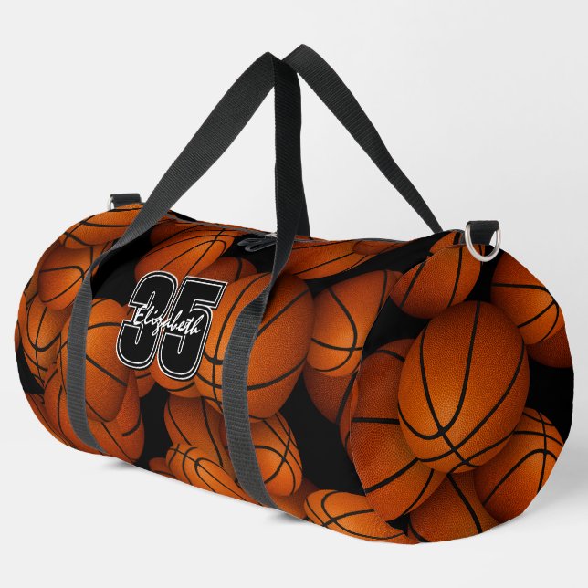 basketballs pattern player name jersey number  duffle bag (Left Corner)