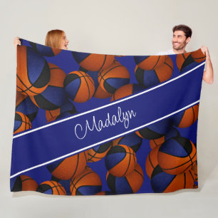 basketballs pttrn blue black team colours her name fleece blanket
