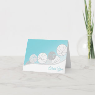 Basketballs Silver and  Blue Thank You Card