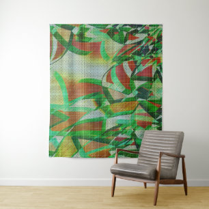 Baskets style upon green curved ribbons tapestry