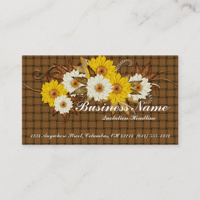 Basketweave with Fall Flowers Business Card (Front)