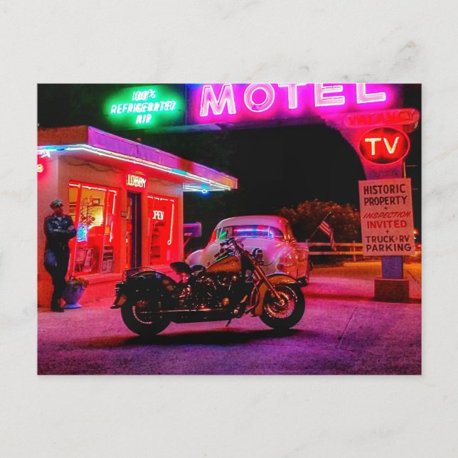 Basking in the Glow of Historic Route 66 Neon Postcard (Front)