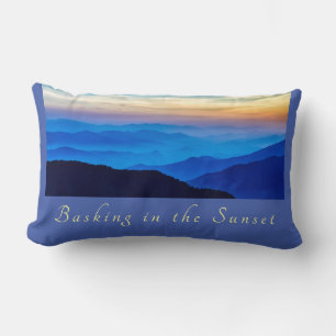 Basking in the Sunset Cornflower Blue Background Lumbar Pillow