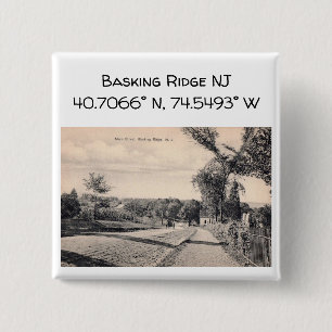 Basking Ridge NJ Map Coordinate 1906 Vintage Style 2 Inch Square Button