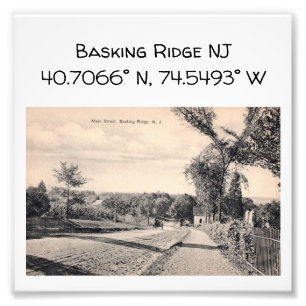 Basking Ridge NJ Map Coordinate 1906 Vintage Style Photo Print