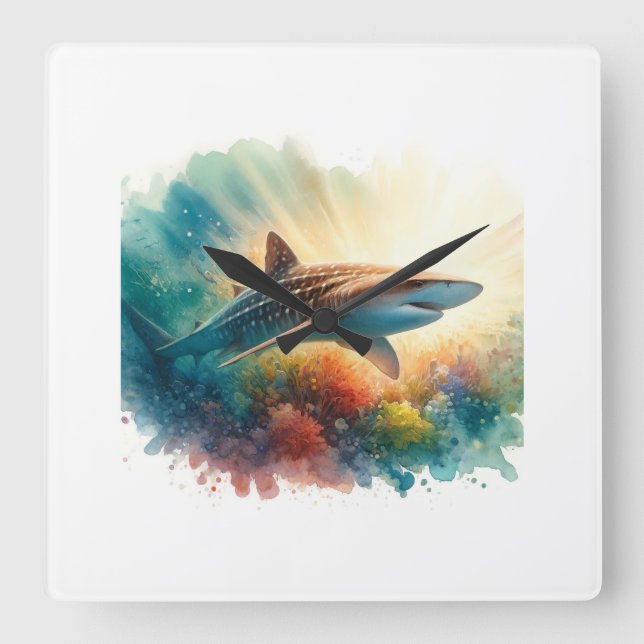 Basking Shark Elegance AREF804 - Watercolor Square Wall Clock (Front)