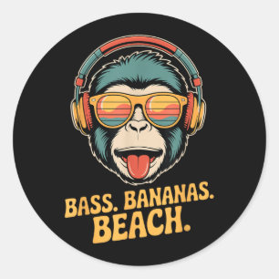 Bass Bananas Beach Fun Summer Vibes Monkey Ape Classic Round Sticker