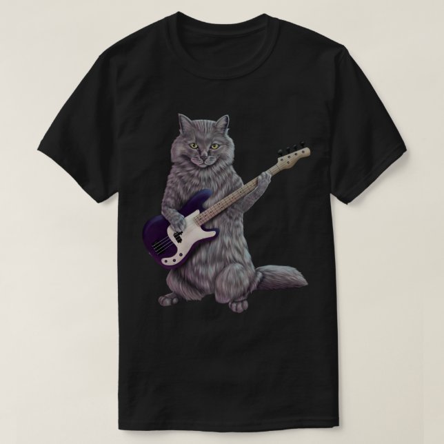 Bass Cat- Rock band kitty playing the bass guitar  T-Shirt (Design Front)