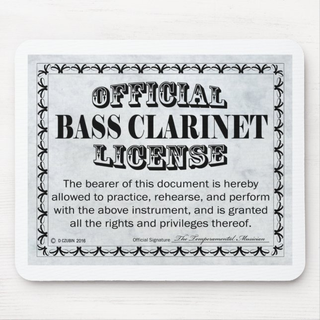 Bass Clarinet License Mouse Pad (Front)