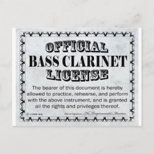 Bass Clarinet License Postcard