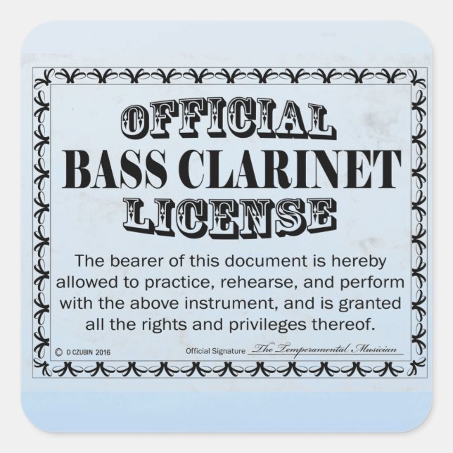 Bass Clarinet License Square Sticker (Front)
