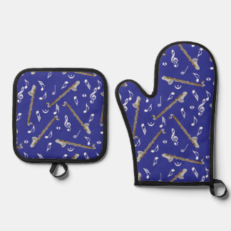 Bass Clarinet Music Note Pattern Oven Mitt & Pot Holder Set