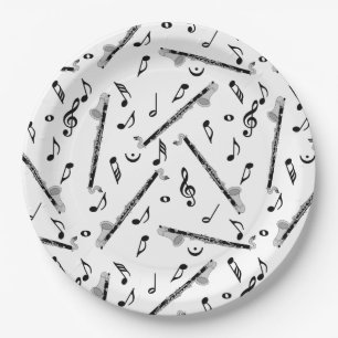 Bass Clarinet Music Note Pattern Paper Plate