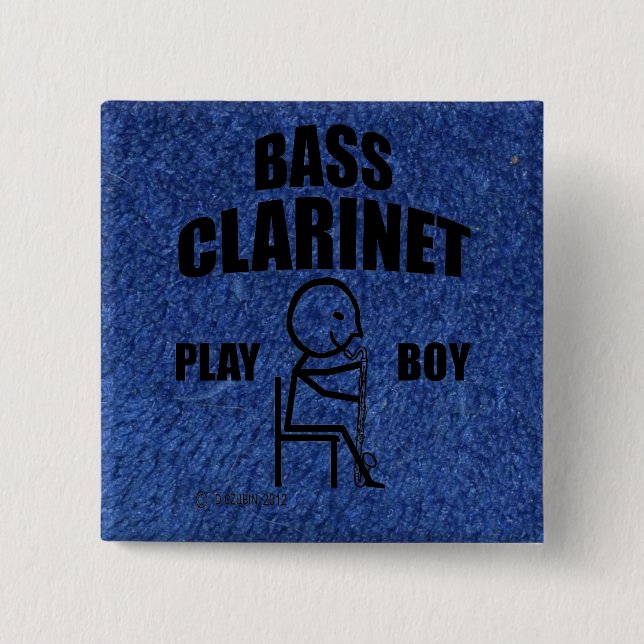 Bass Clarinet Play Boy 2 Inch Square Button (Front)