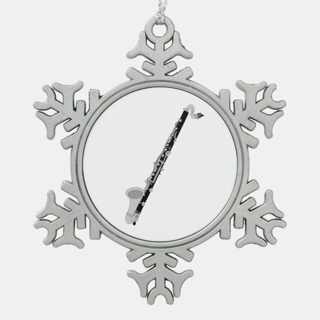 Bass Clarinet Snowflake Pewter Christmas Ornament (Front)